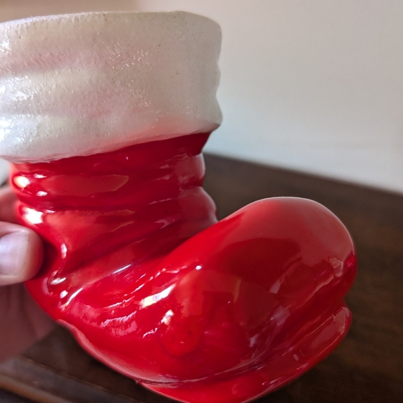 Vintage Ceramic Santa Claus Boot Planter Red White Retro Christmas Holiday Decor - Picture 7 of 12